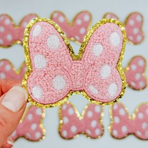 Pink Minnie mouse bow chenille patch